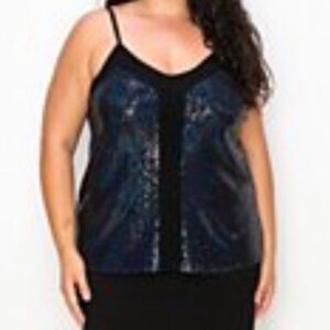 Women’s Plus Size 1X Black Sequin Sparkle Cami Tank Top